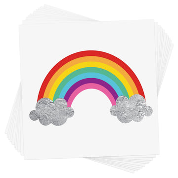 Shine bright in the colorful Mini Rainbow metallic tattoo party tat set featuring 10 pre-cut metallic tattoos to share with your bffs. The perfect addition to birthday parties, celebrations and more!